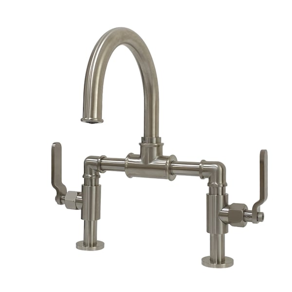 Whitaker Industrial Style Bridge Bathroom Faucet W/ Pop-Up Drain, Nickl